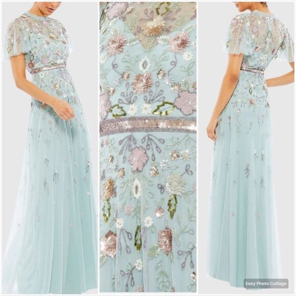 MAC DUGGAL 9136 Womens Embellished High Neck Butterfly Sleeve Gown 6 - Picture 1 of 13